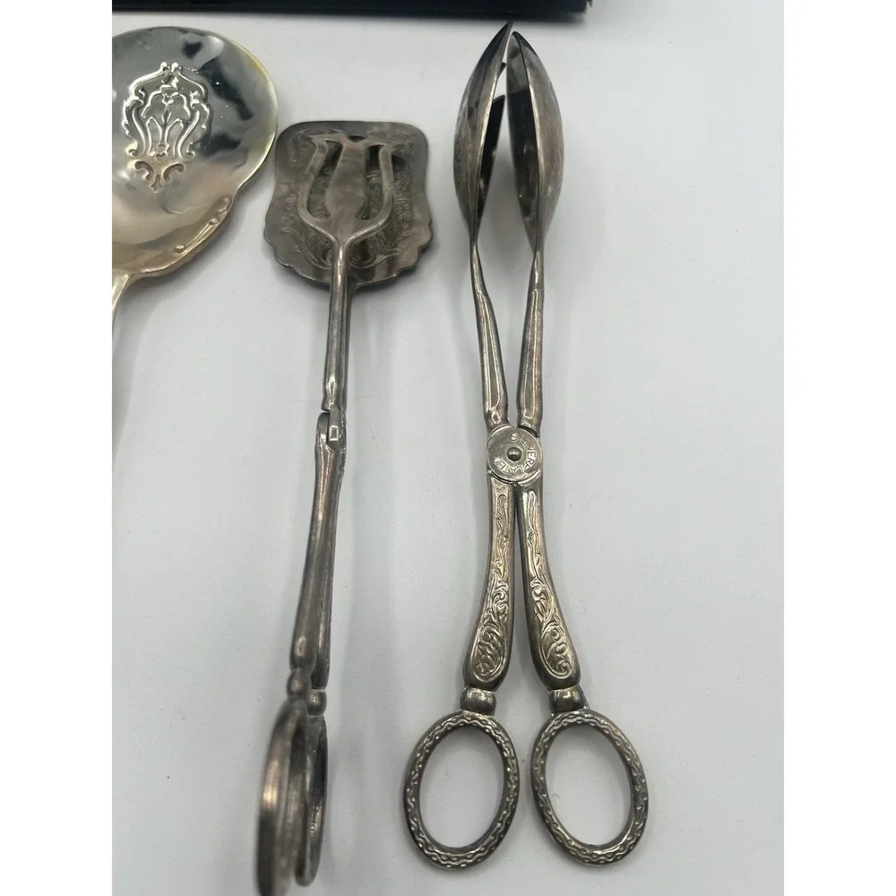 Lot Of 3 Silver Plated Cake &‎ Salad Tongs Spatula Victorian Romantic Ornate